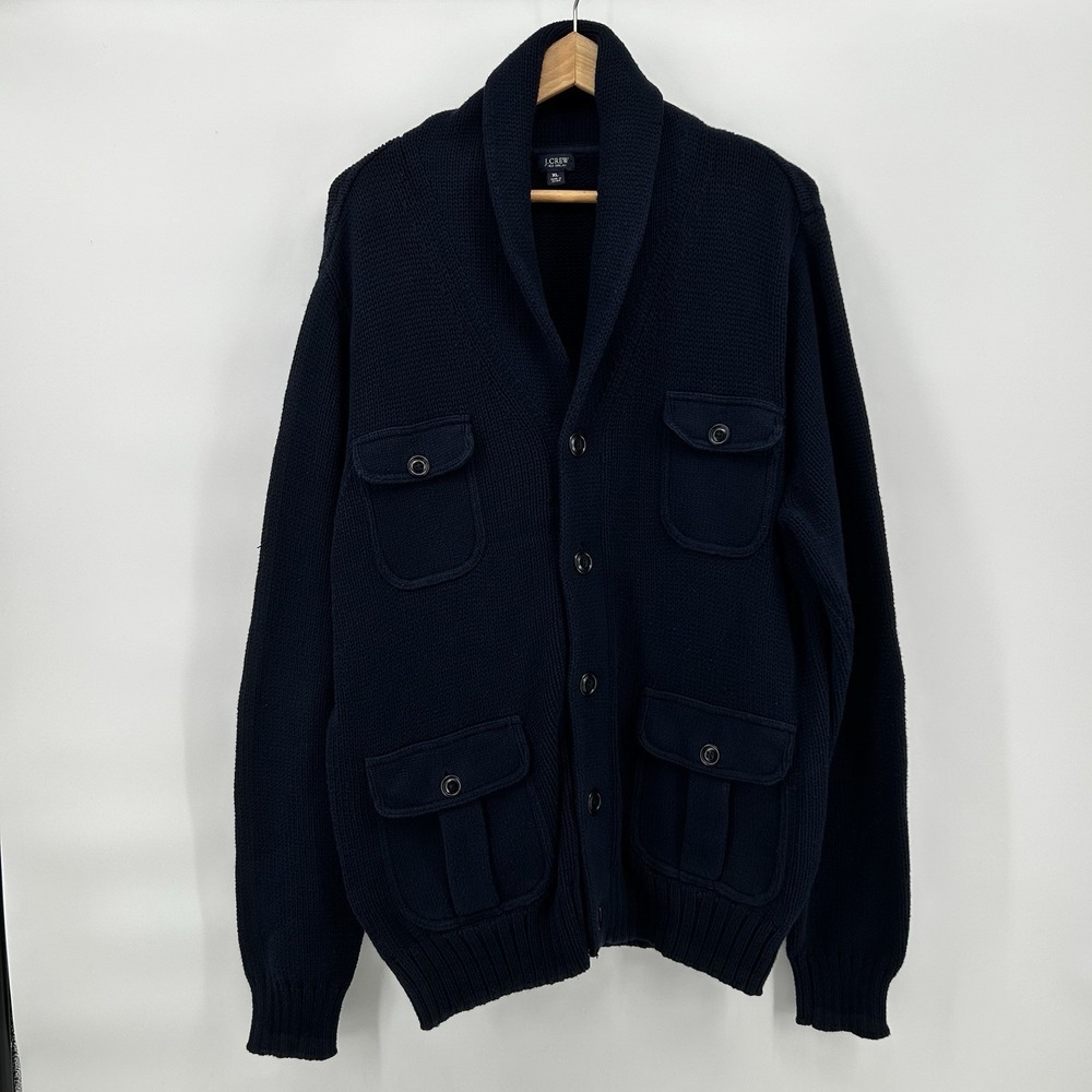 J Crew Shawl Collar Cardigan Sweater Mens XL Navy Heavy Knit Grandpa Cabin Core